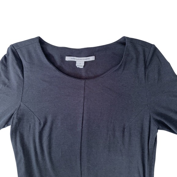 Diane von Furstenberg Black Sheath Midi Dress 3/4 Sleeve DVF Size S - Picture 2 of 7